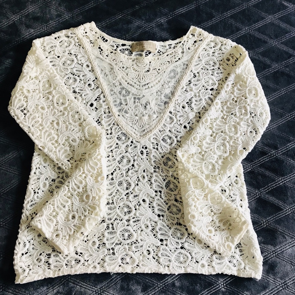 zara trafaluc white lace eyelet blouse